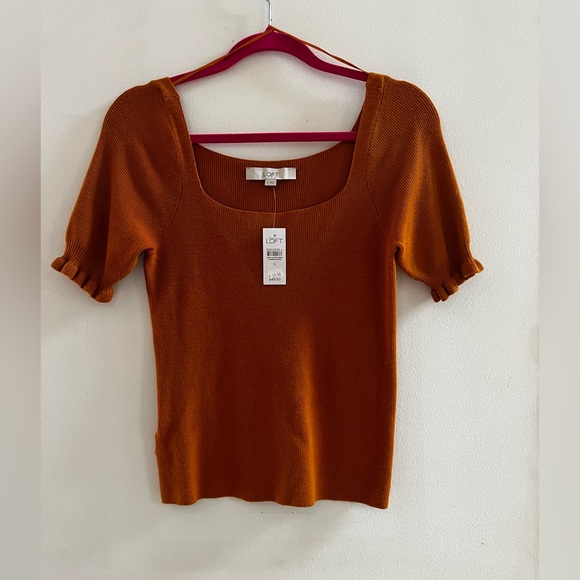 NWT LOFT Women's Square Neck Short Sleeve Top - Rust - Picture 3 of 6